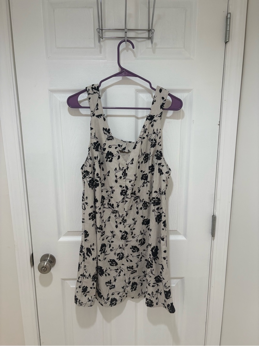 Cream Floral Tank Dress with Black Print
